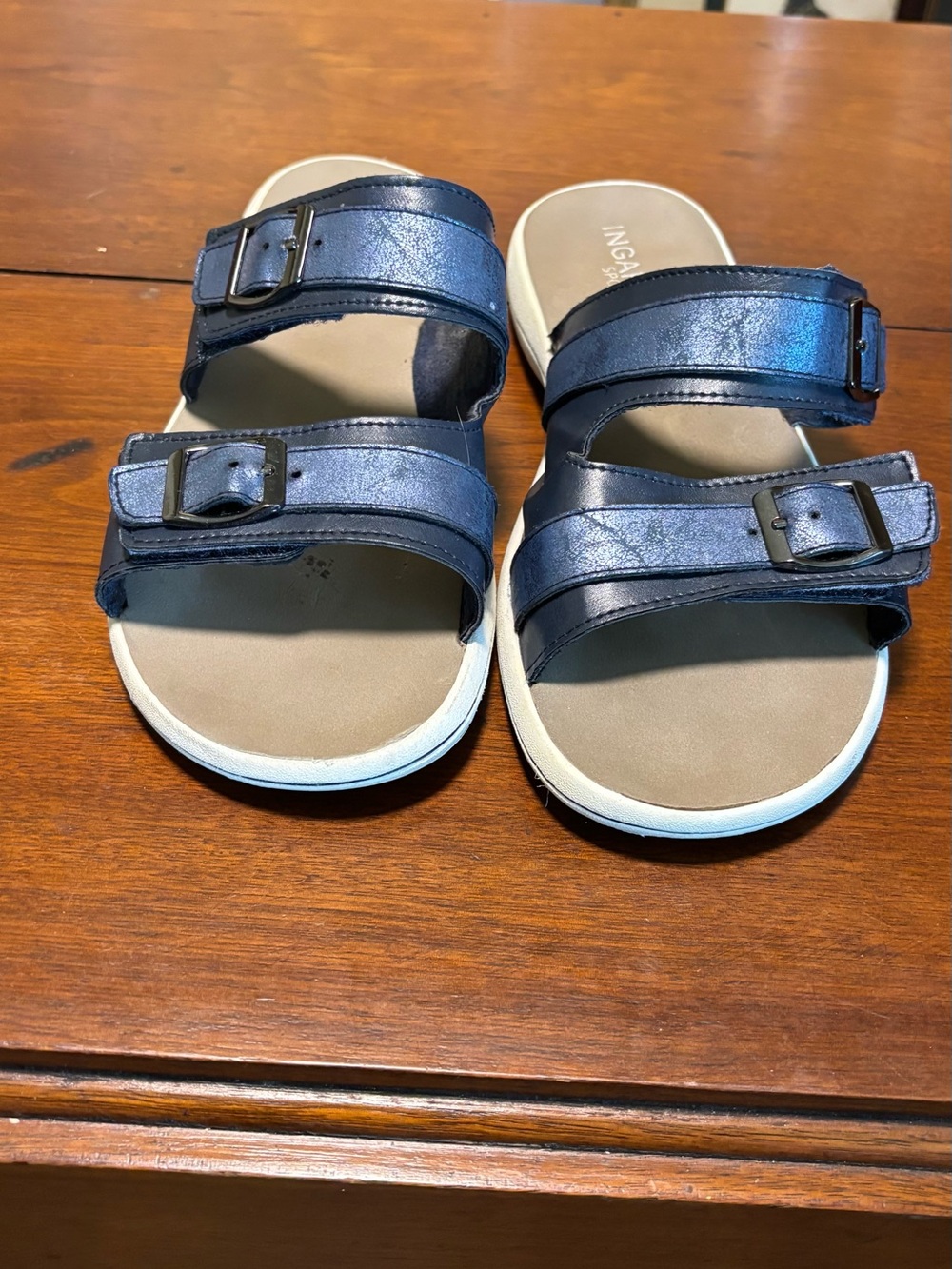 Ingaro Sport Double-Buckle Slide Sandals Metlic Blue Size 10
